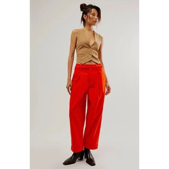 Free People Pants - Free People Needed Breaking Trouser Pants Mid Rise Vibrant Red Orange NWOT Sz 4